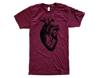 Heart T-Shirt - Anatomical Heart Print on Cranberry Mens Shirt - (Available in sizes S, M, L, XL)