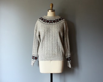 vintage cable knit sweater / grey wool sweater / M-L
