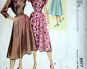 Misses' Dress, McCall's 8977 Vintage 50's Sewing Pattern, Size 14, Bust 32