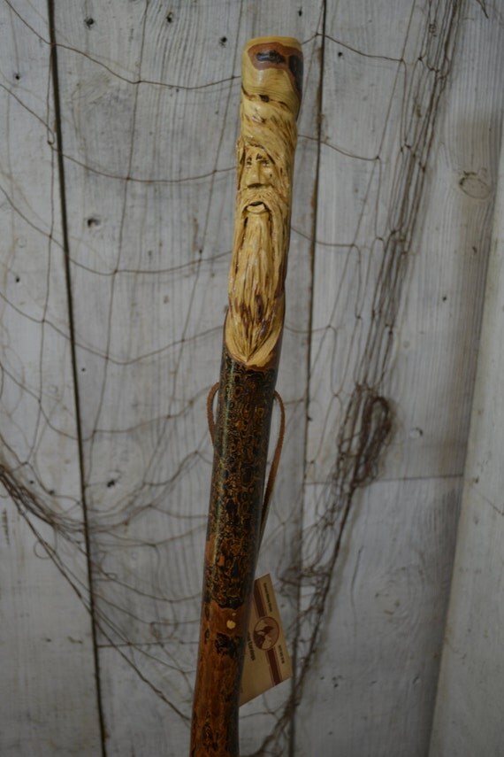 Walking Stick Staff Wood Spirit Walking Stick Carving Hand