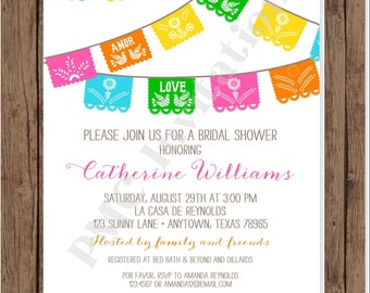 Custom Printed Mexican theme Flags Bridal Shower Invitations - Bridal Party Invitation - 1.00 each with envelope