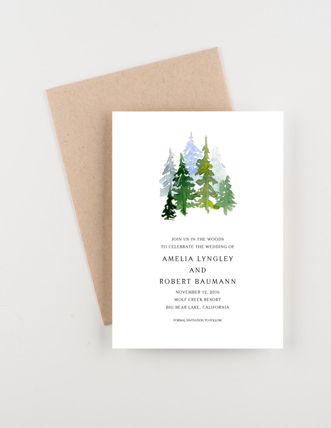 In The Woods, Mountain Setting Save The Date, Bridal Shower, Wedding Invitation