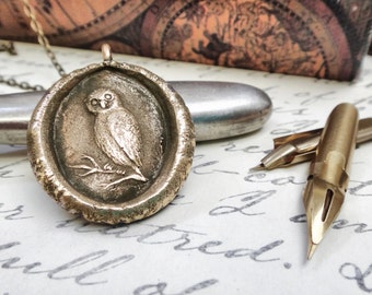 Owl Pendant - Owl Wax Seal Necklace - Wisdom, Mystery, Vigilance and Protection - Personal Talisman