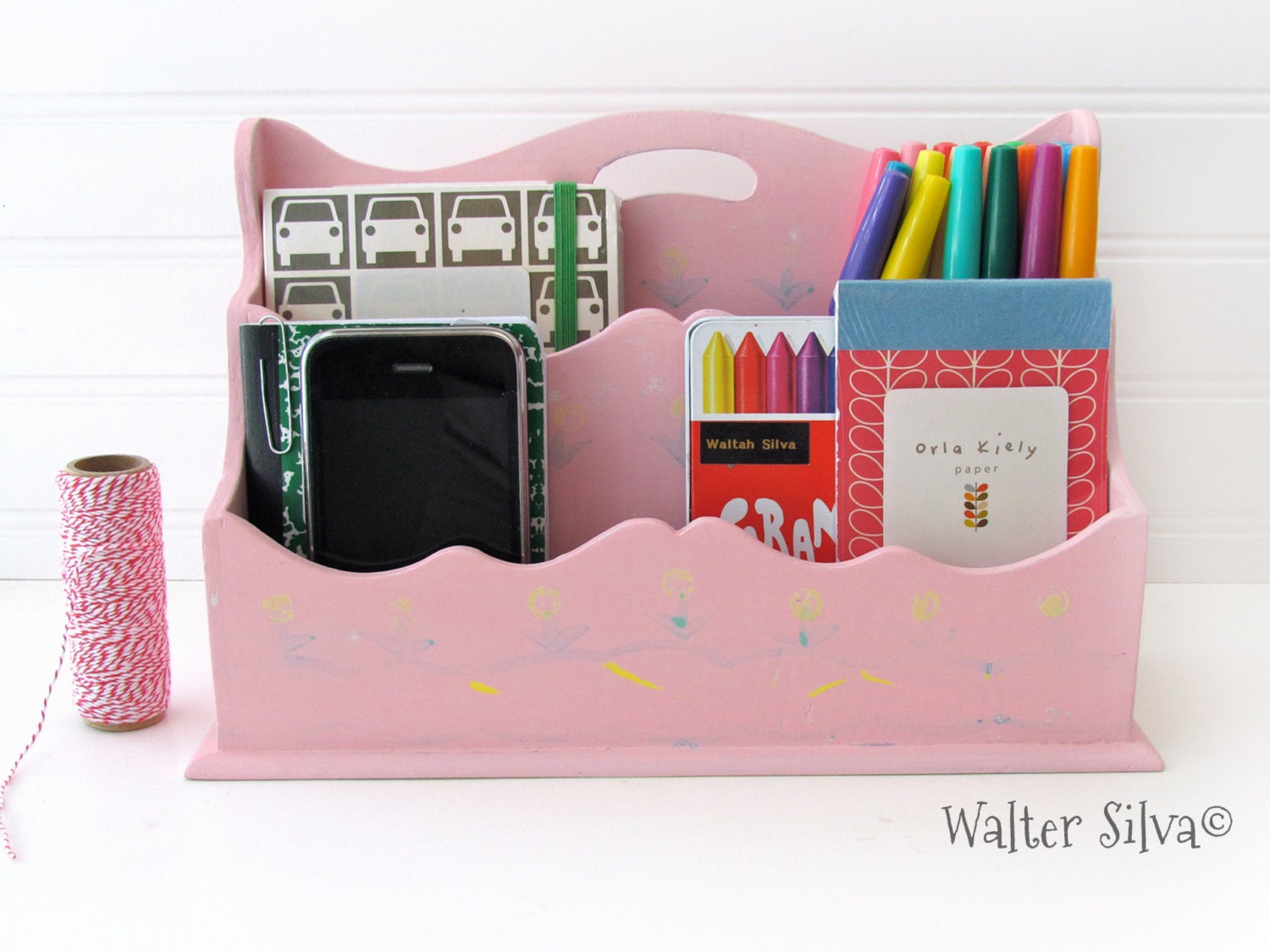 Farmhouse Desk Organizer Baby Pink Chalk Painted by WalterSilva