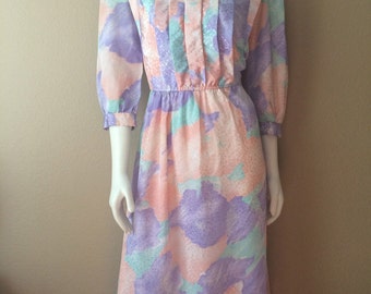 Vintage Women's 80's Secretary Dress, Polyester, Knee Length (M)