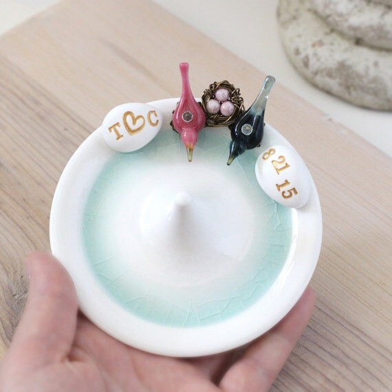 Love birds and nest wedding ring holder custom engagement ring dish