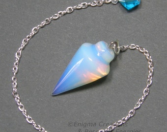 Opalite Smooth Cone Crystal Pendulum w/ Czech Crystal Finger Grip, >>>SECONDS<<<, SSP19