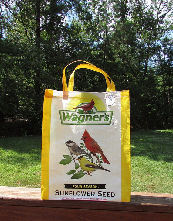 Bird Seed Tote Sunflower Bag White and Yellow Recycled Feed