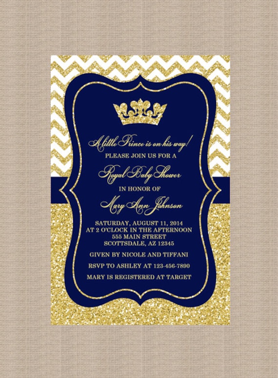 Prince Baby Shower Invitation, Royal Blue Gold Baby Shower Invitation, Little Prince, Gold 