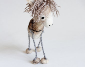 Greyson - 100% Organic toy, Small Felt Donkey, Felt Toy, Undyed Wool , Art Toy, Puppet, Marionette. cream, neutrals, natural. MADE TO ORDER