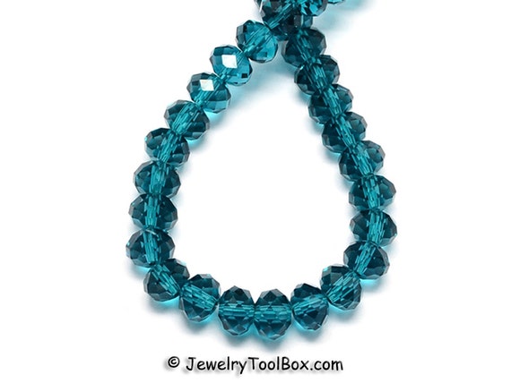 TEAL Crystal Rondelles Dark Cyan Faceted Glass Abacus Beads