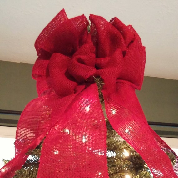 Red Burlap Bow Tree Topper