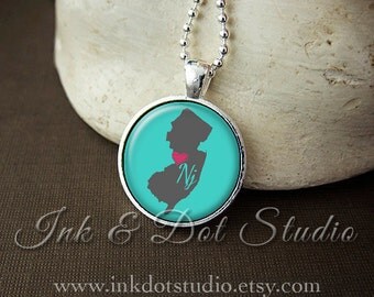 New Jersey Necklace, Love New Jersey Pendant, Custom NJ State Pendant, New Jersey Jewelry, Customizable