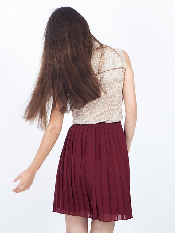Red skirt red pleated skirt burgundy skirt pleated chiffon