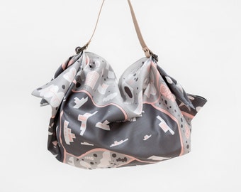 Stockholm Grey Furoshiki & Tan Leather Carry Strap Set