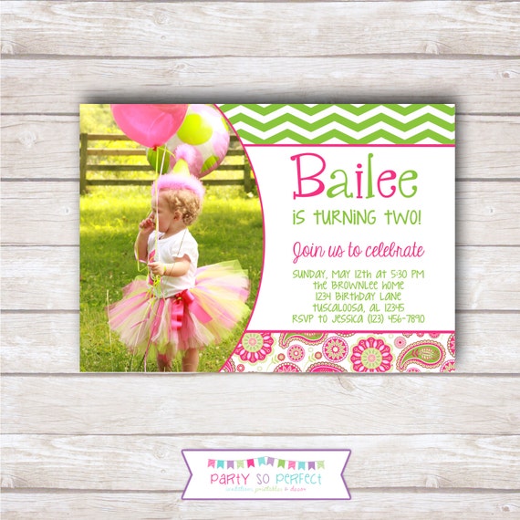 PAISLEY AND CHEVRON - Photo Birthday Party Invitation - Printable Il_570xn