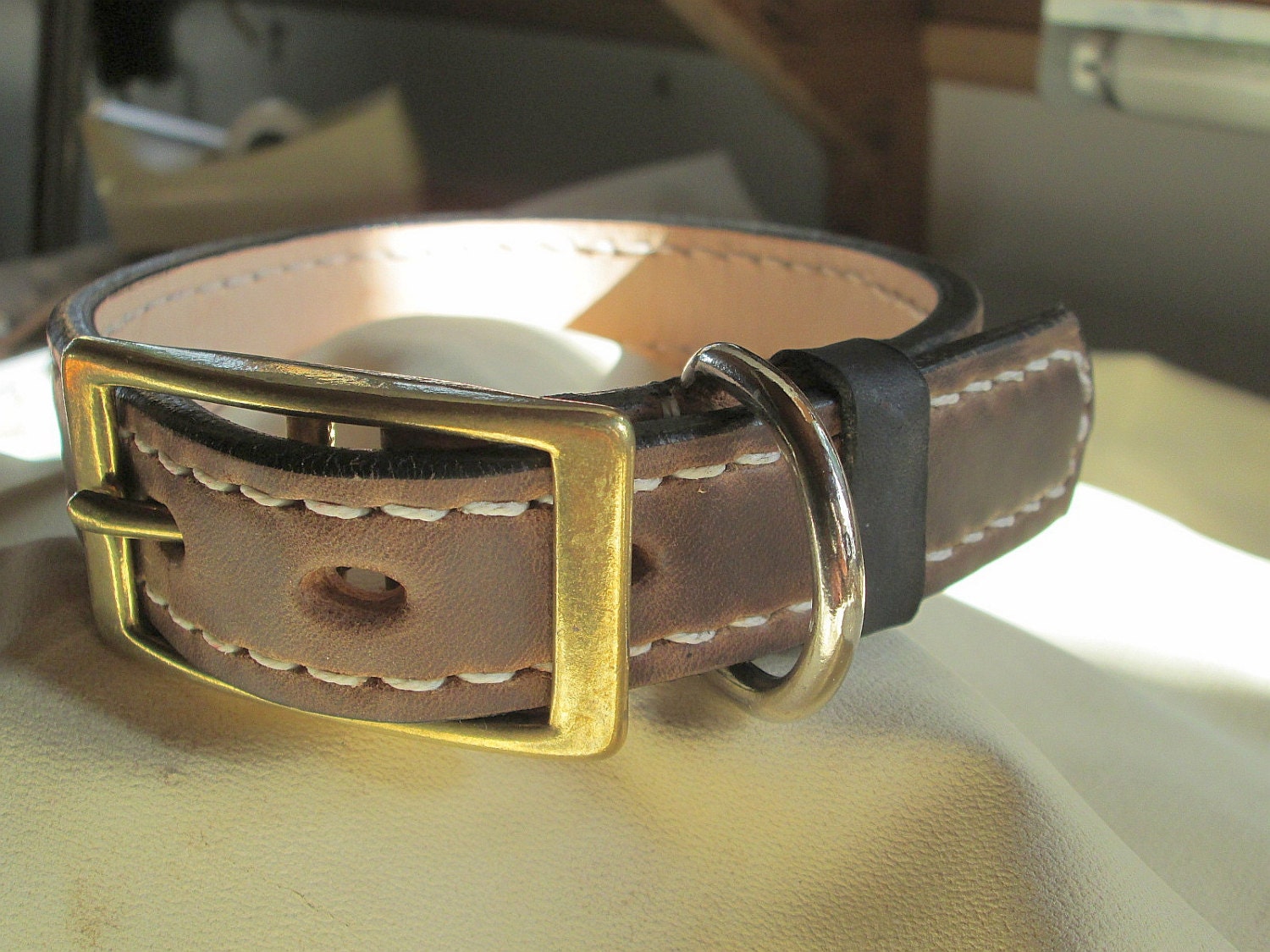 Hunting dog collar medium harness leather collar brown