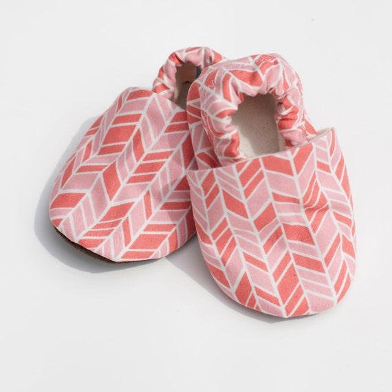 Coral Chevron Baby Shoes