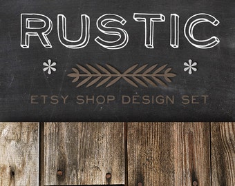 Etsy Banner Shop icon - Shop Design Banners Set RUSTIC - Chalkboard Wood Simple Minimalistic Shop Theme