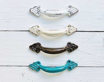French Provincial Drawer Pulls 3 Inch Centers Aqua Blue Blushing Pink ,Distressed