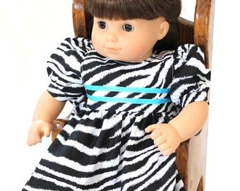 Doll Dress Zebra Striped Black White Turquoise Modern Birthday Party Summer Spring Bitty Twin 14 to 16 inch Clothes --US Shipping Included