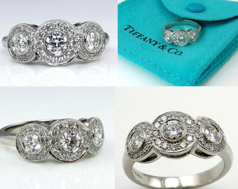 TIFFANY & Co Authentic CIRCLET Round Diamond ENGAGEMENT Wedding 3 Stone Halo Platinum Ring