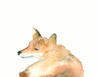 Watercolor Artwork Smiling Fox Art Print from Original Watercolor Painting