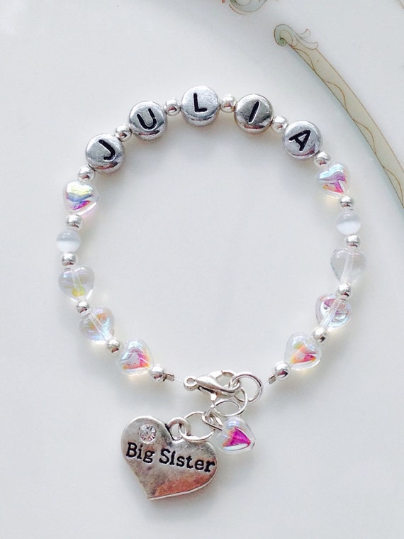 Personalized Sister Bracelet with HeartsBig SisterMiddle