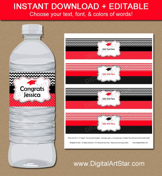 This is a picture of Universal Graduation Water Bottle Labels It is an image of Universal Graduation Water Bottle Labels