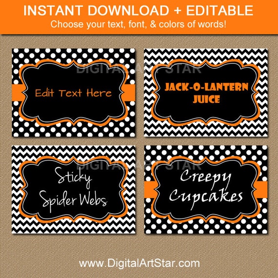 halloween candy buffet labels editable printable by digitalartstar