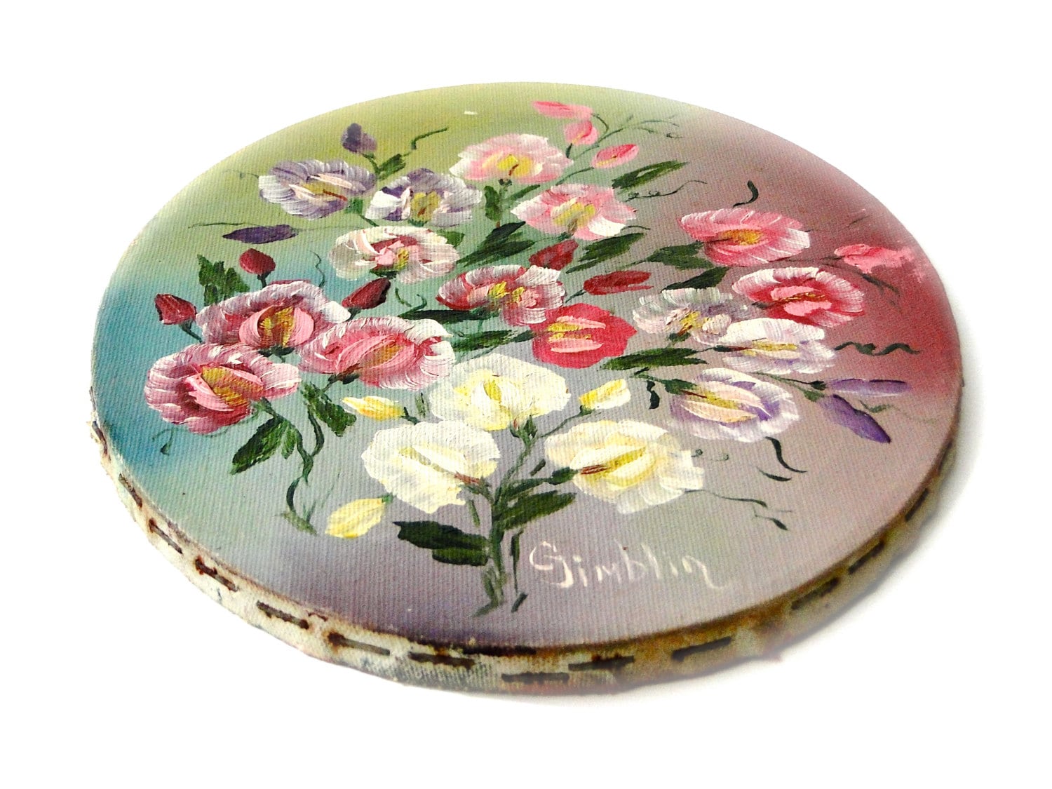 Oval Shaped Oil Painting Canvas Floral Cottage by SueEllensFlair