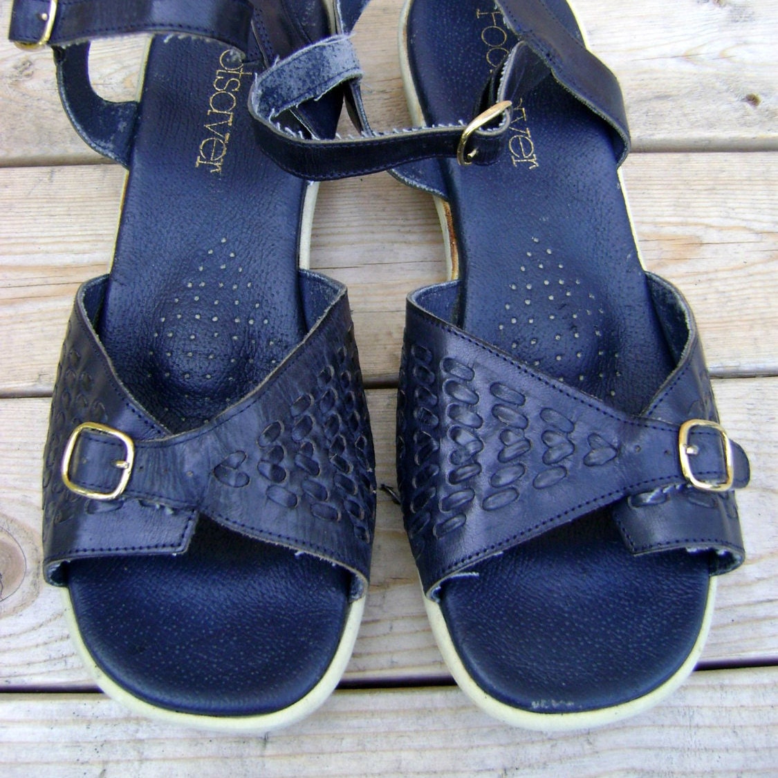 Navy Blue 80s Sandals Vintage Strappy Woven by roadkillvintage