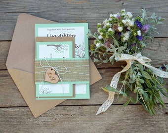 Blue and green wedding invitation kits