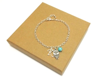 Owl Bracelet or Owl Necklace, Personalised Owl Jewellery, Owl Charm Bracelet, Owl Charm Necklace, Owl Jewellery, Owl Jewelry