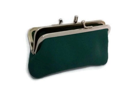 Leather coin purse kiss lock double frame wallet soft green