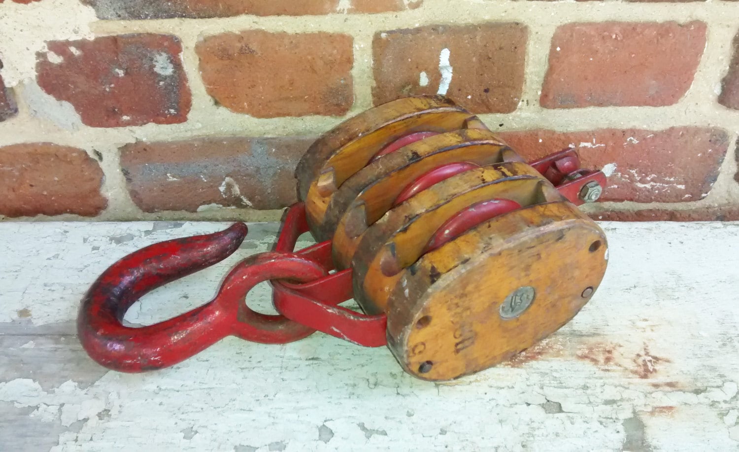 Vintage Block and Tackle Red Pulley
