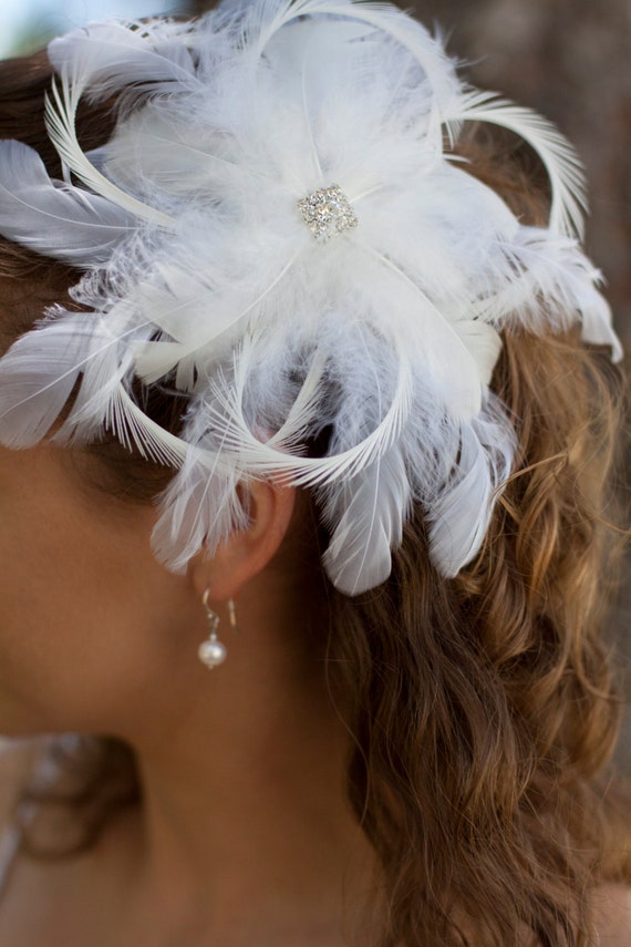 Items similar to Feather Bridal Headpiece-- Elegant, Art Deco style ...