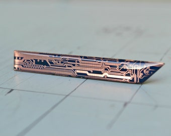 Modern Industrial Tie Clip - Geometric Geek Blue Copper Tie Clip Bar - Mens Tie Accessory