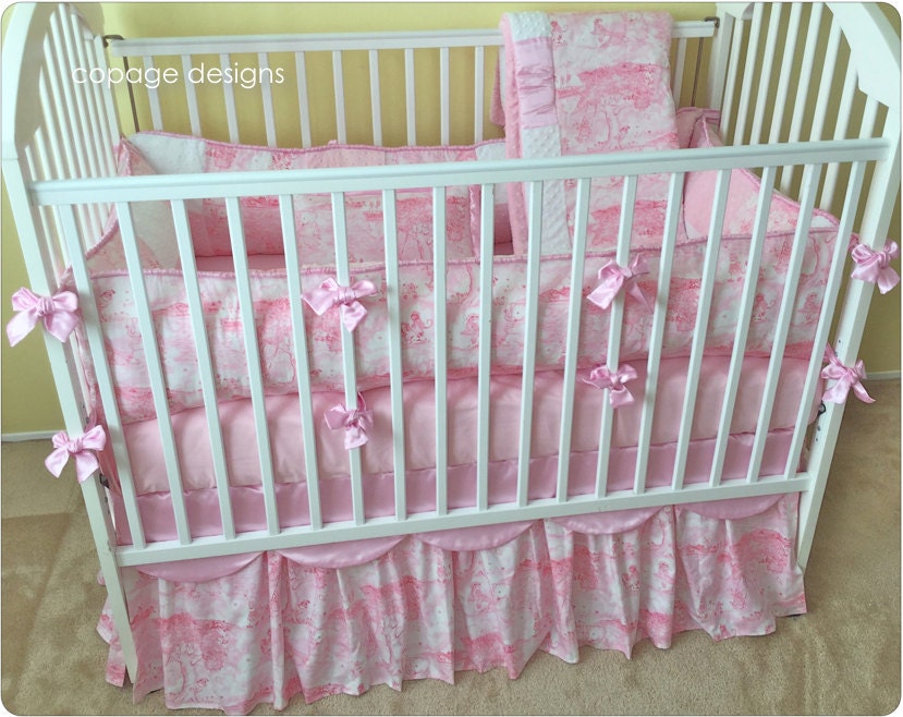 New Pink Animal Toile Crib Bedding Set Bumper Pad Crib