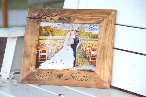 Love Birds Wooden Frame - Picture Frame - Wedding Gift - Personalized Gift - Customized Wooden Picture Frame - Christmas Gift Laser Engraved by CountryBarnBabe