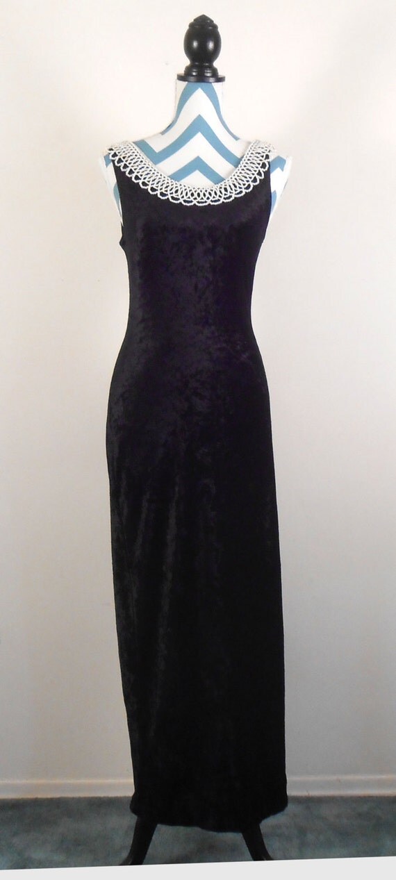 Items similar to Womens All That Jazz Long Black Velvet Dress Beaded
