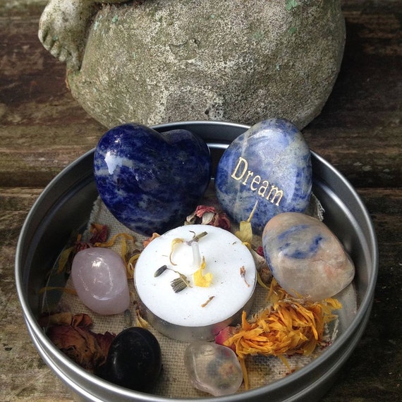 Dream Crystal, Heart,  and Tealight Gem Tray - Mini Altar Set: infused with Love and Reiki
