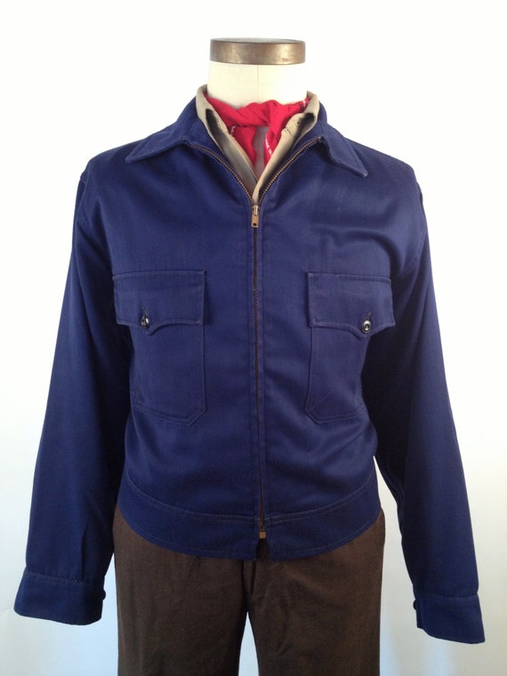 Vintage 1950s Blue Cotton Work Jacket Size 42