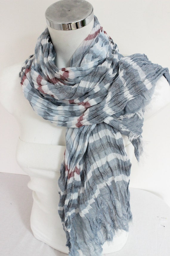Grey Blue Men scarf Striped men scarf Linen Men Scarf