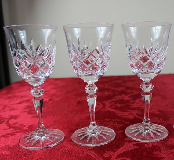 Set of Three 3 Galway Irish Crystal White Wine Glasses