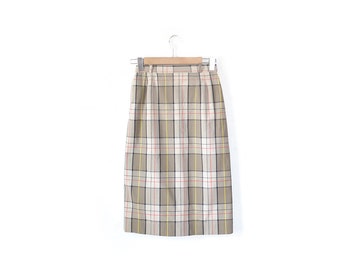 Plaid Skirt Pencil Cotton 1960s Skirt Vintage Clothing / Vintage Skirt / Womens Clothing Day Dress