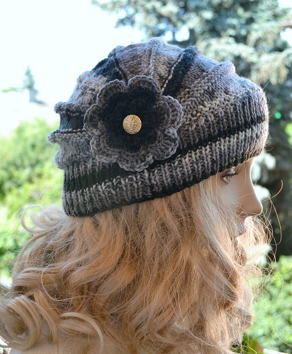 Knitted flower cap / hat lovely warm autumn accessories  women clothing  Knit Hat Womens