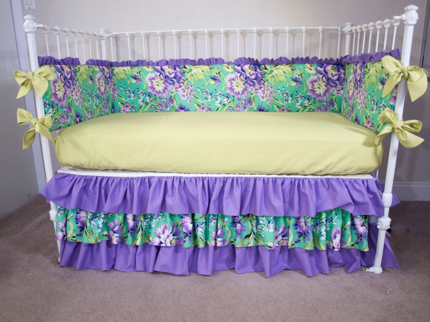 Floral Toddler Daybed Bedding in Emerald Purple and Fresh