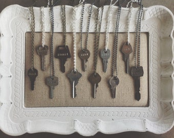 24' Vintage Key Necklace - Stamped Key Necklace - Repurposed Keys - Grace Co. Key Necklace // by Grace Co. Handmade