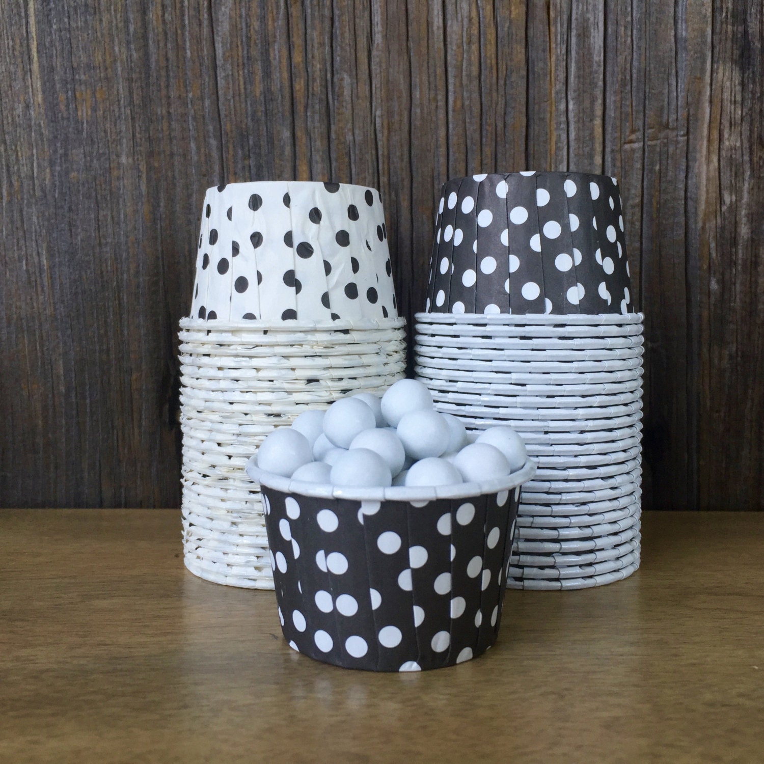 Black and White Paper Snack Cups Set of 48 Polka Dot Candy